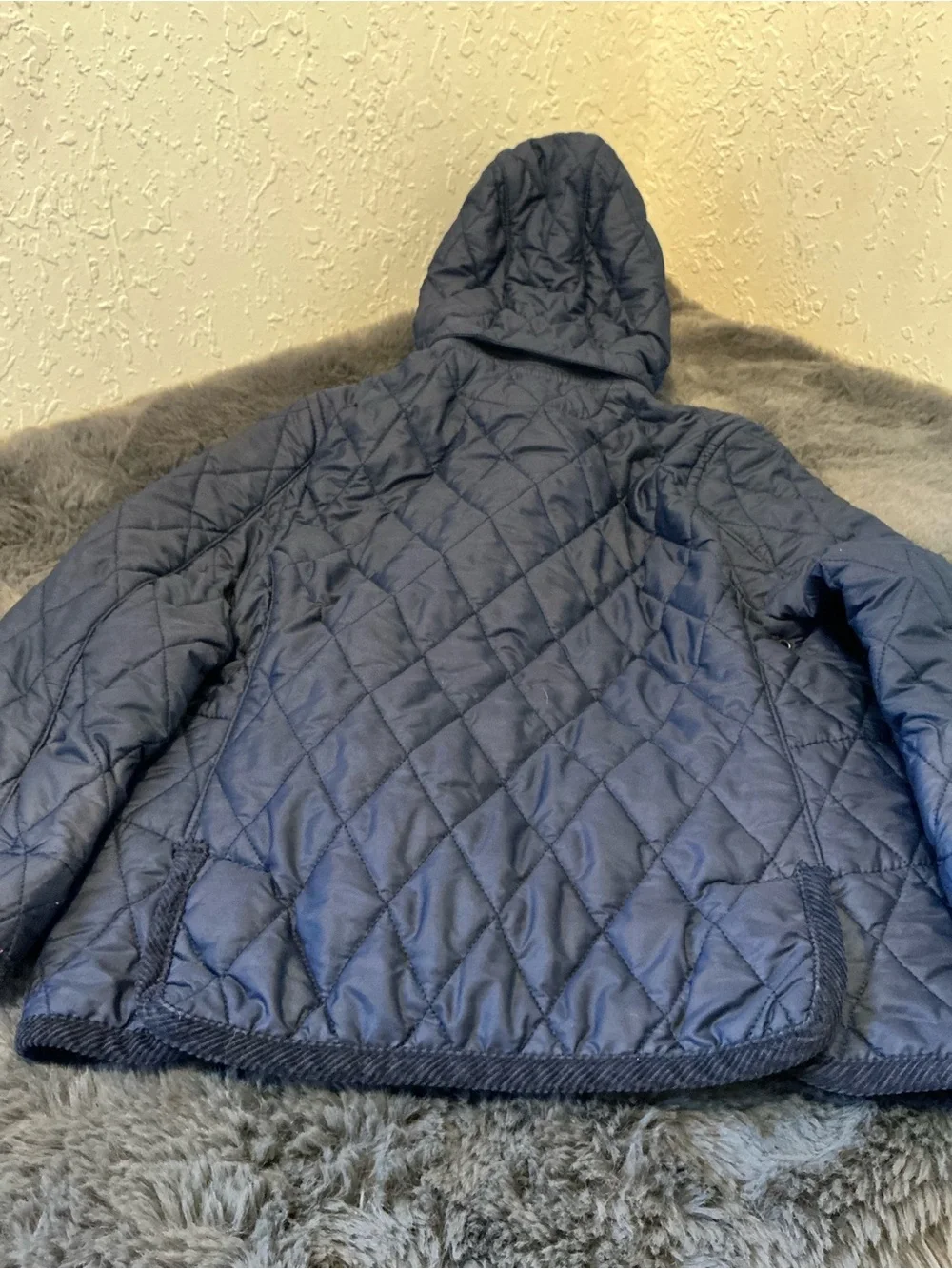 Ralph Lauren Navy Quilted Hooded Puffer with Green Lining